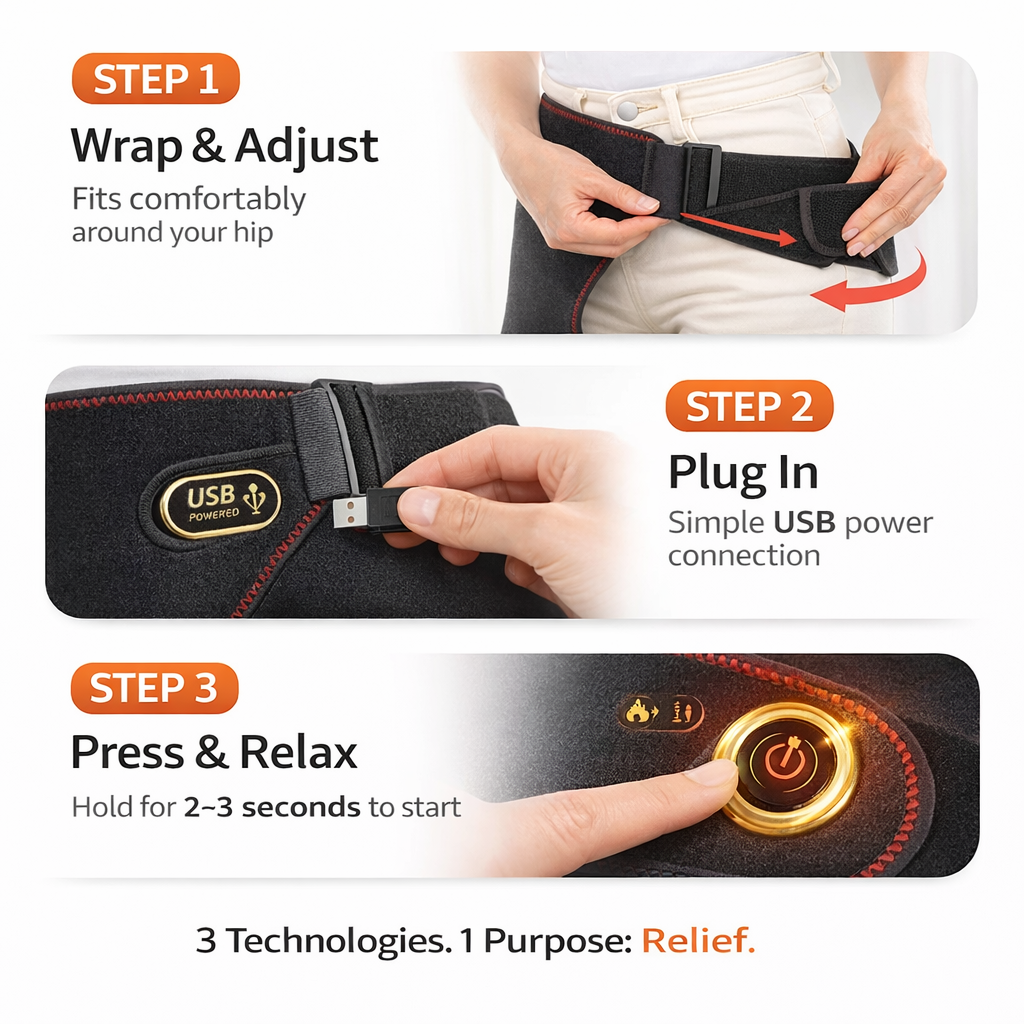 HipFix™ | 3-in-1 Therapy for Sciatica and Hip Pain: Heat, Massage, and Compression